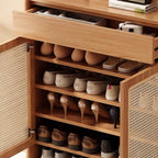 Meuble à chaussures bohème en rotin et chêne naturel