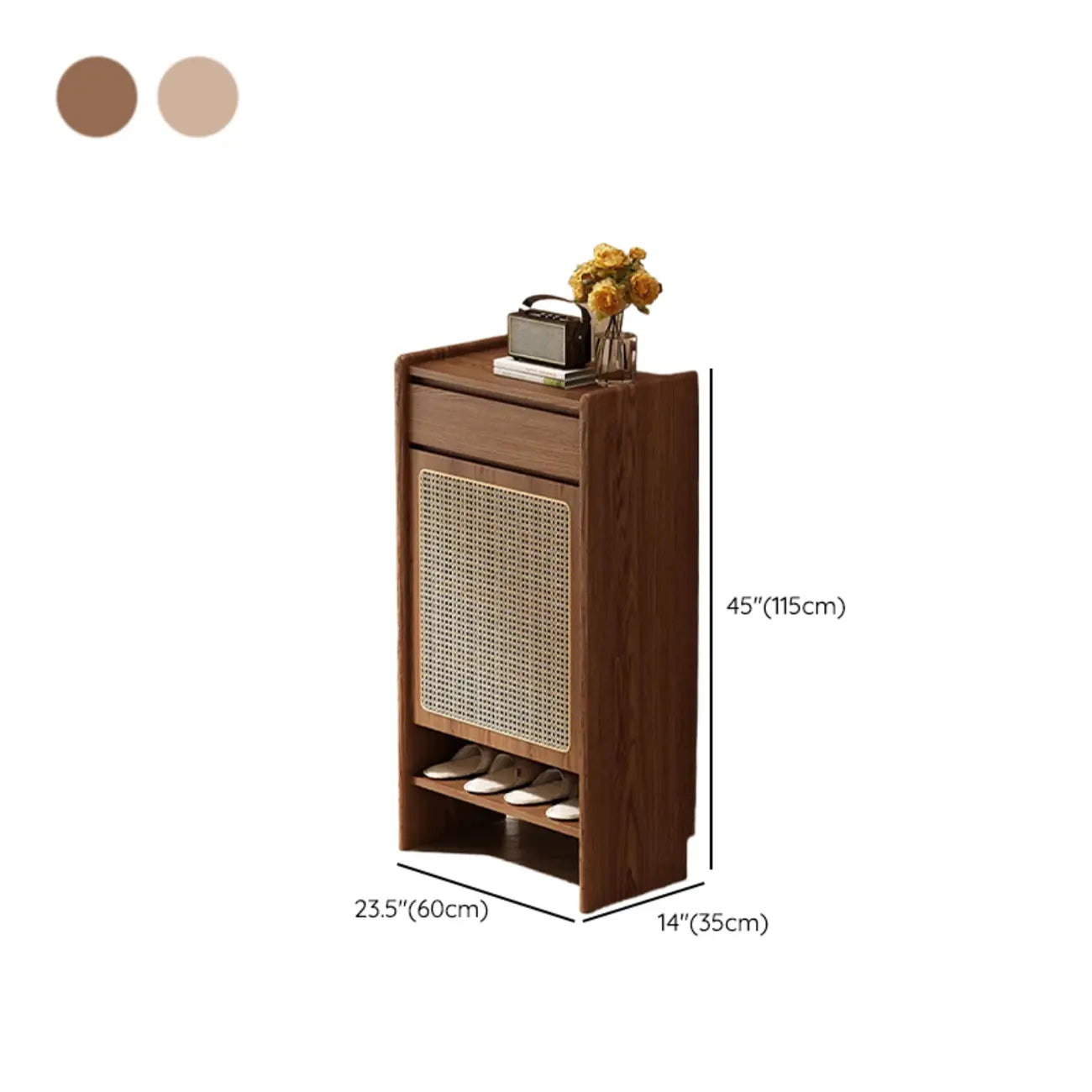 Meuble à chaussures bohème en rotin et chêne naturel