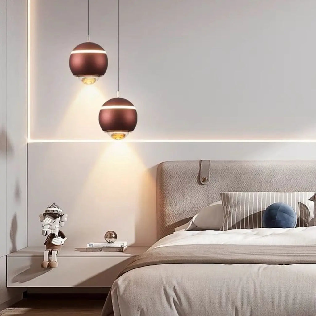 Suspension moderne en métal et verre avec globe et LED blanc chaud