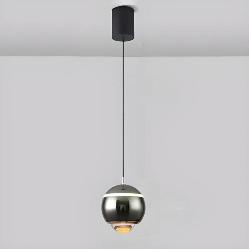 Suspension moderne en métal et verre avec globe et LED blanc chaud