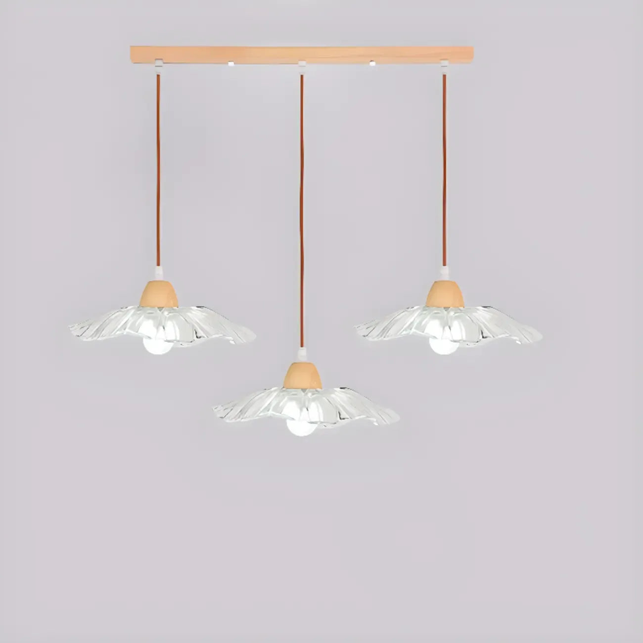 Suspension moderne à 3 lumières en verre et bois pour îlot de cuisine