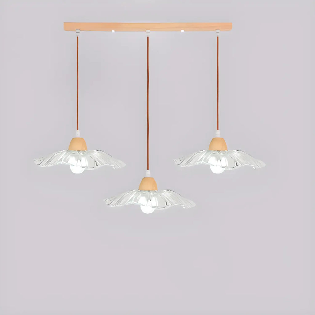 Suspension moderne à 3 lumières en verre et bois pour îlot de cuisine