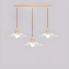 Suspension moderne à 3 lumières en verre et bois pour îlot de cuisine