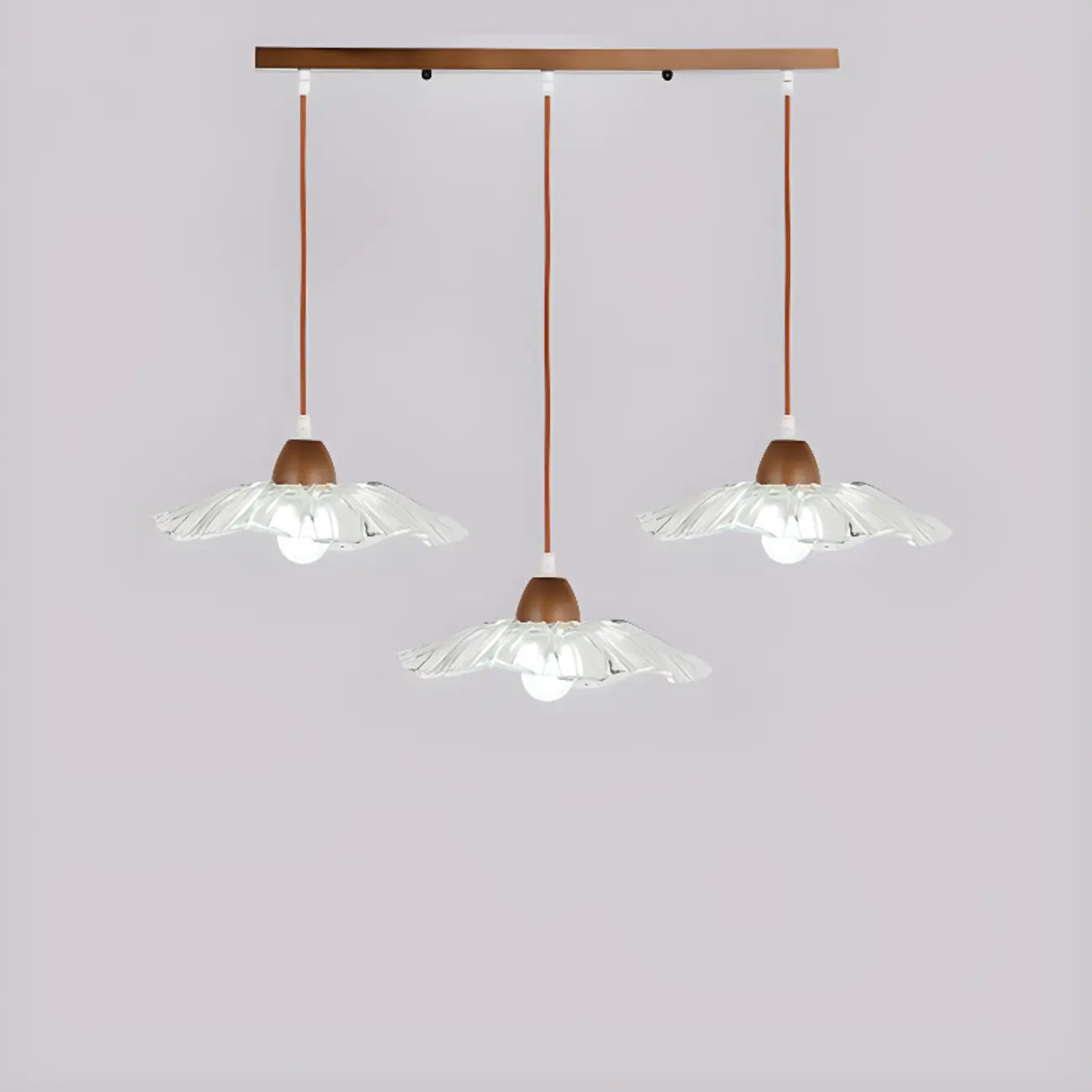 Suspension moderne à 3 lumières en verre et bois pour îlot de cuisine