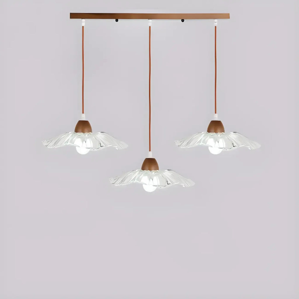 Suspension moderne à 3 lumières en verre et bois pour îlot de cuisine