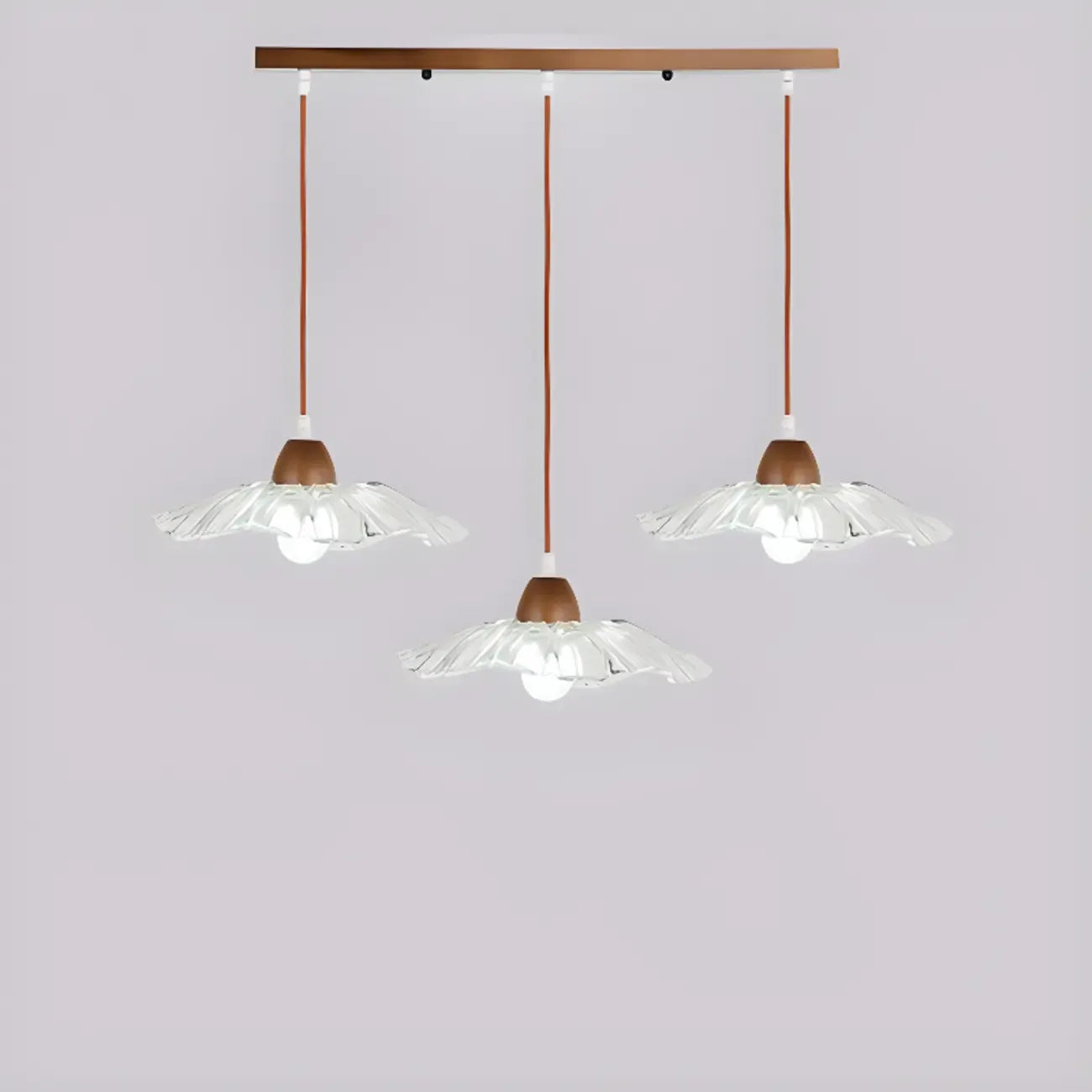 Suspension moderne à 3 lumières en verre et bois pour îlot de cuisine