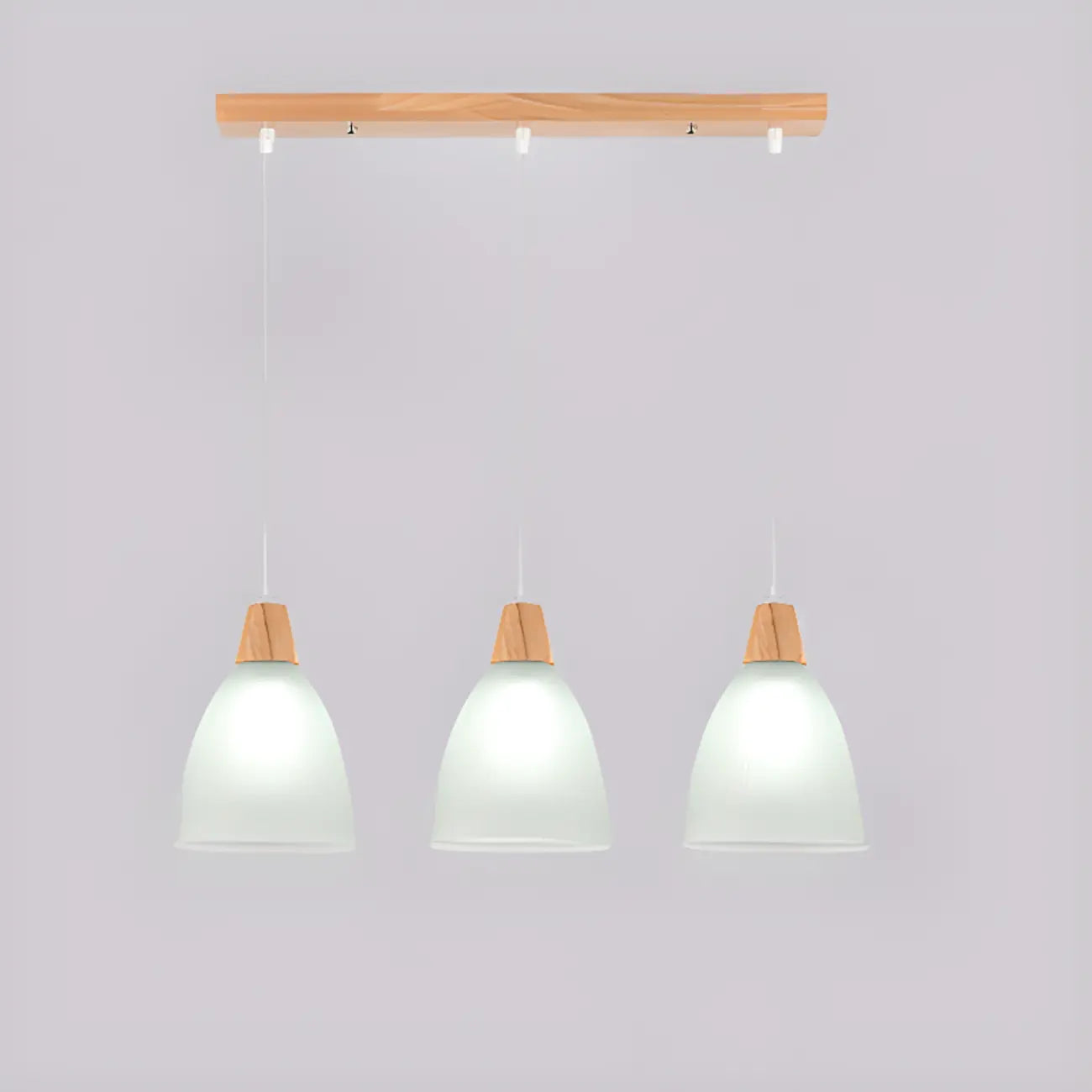 Suspension moderne à 3 lumières en verre et bois pour îlot de cuisine