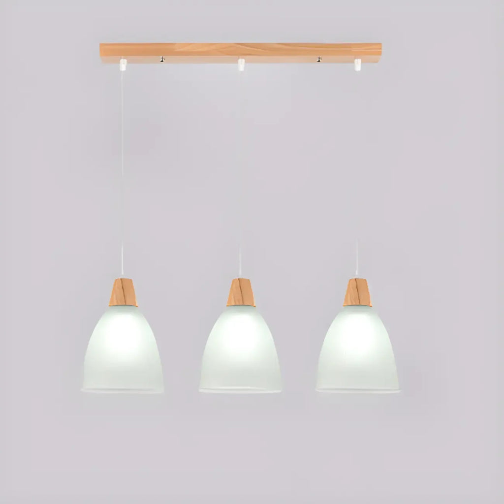 Suspension moderne à 3 lumières en verre et bois pour îlot de cuisine