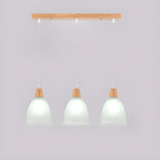 Suspension moderne à 3 lumières en verre et bois pour îlot de cuisine