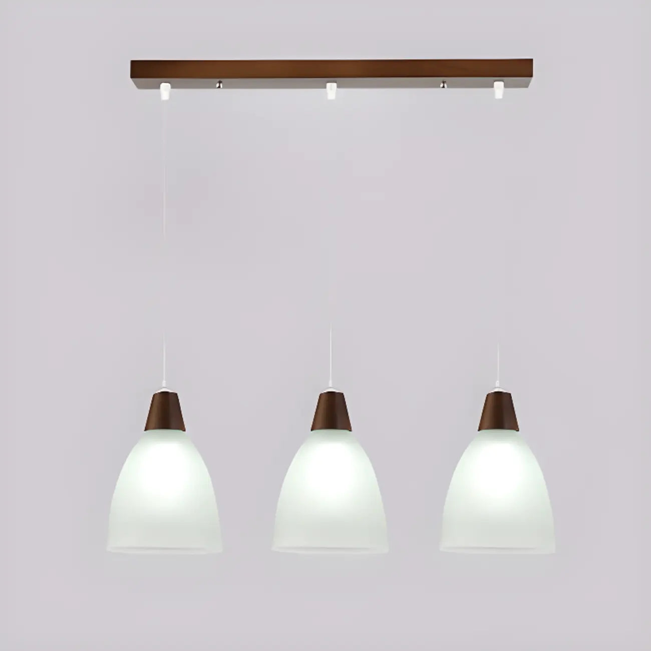 Suspension moderne à 3 lumières en verre et bois pour îlot de cuisine