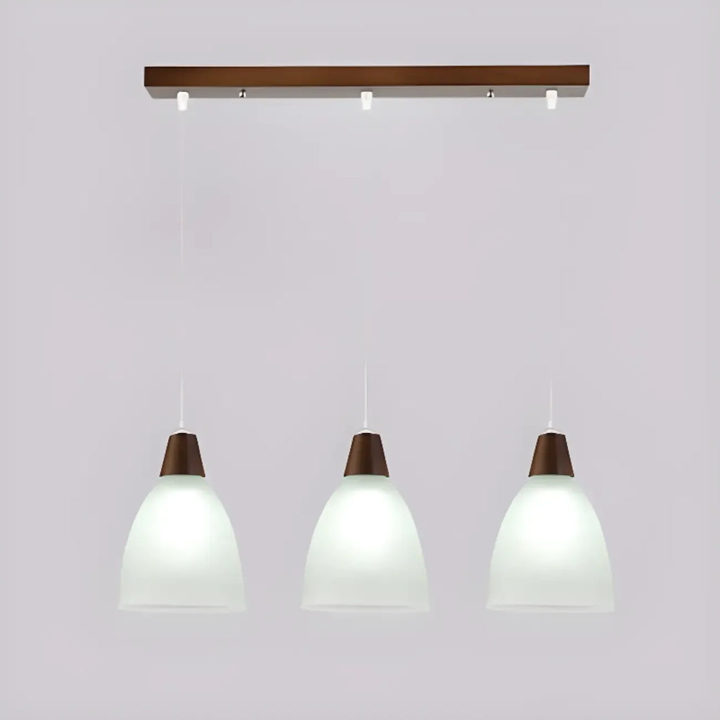 Suspension moderne à 3 lumières en verre et bois pour îlot de cuisine