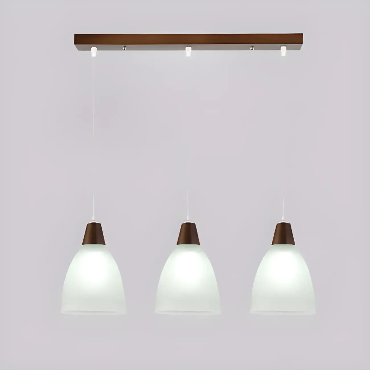 Suspension moderne à 3 lumières en verre et bois pour îlot de cuisine