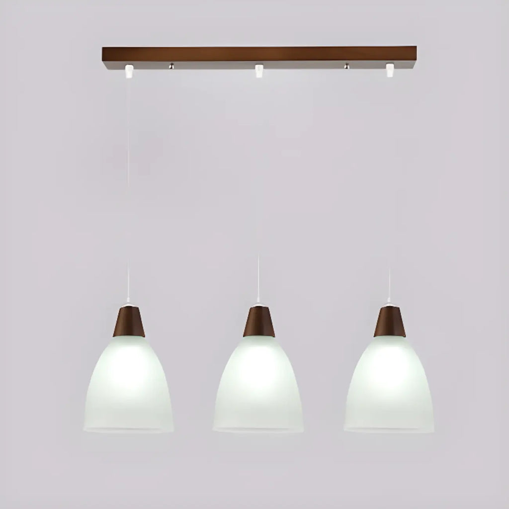 Suspension moderne à 3 lumières en verre et bois pour îlot de cuisine