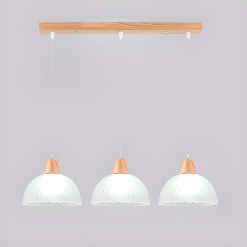 Suspension moderne à 3 lumières en verre et bois pour îlot de cuisine
