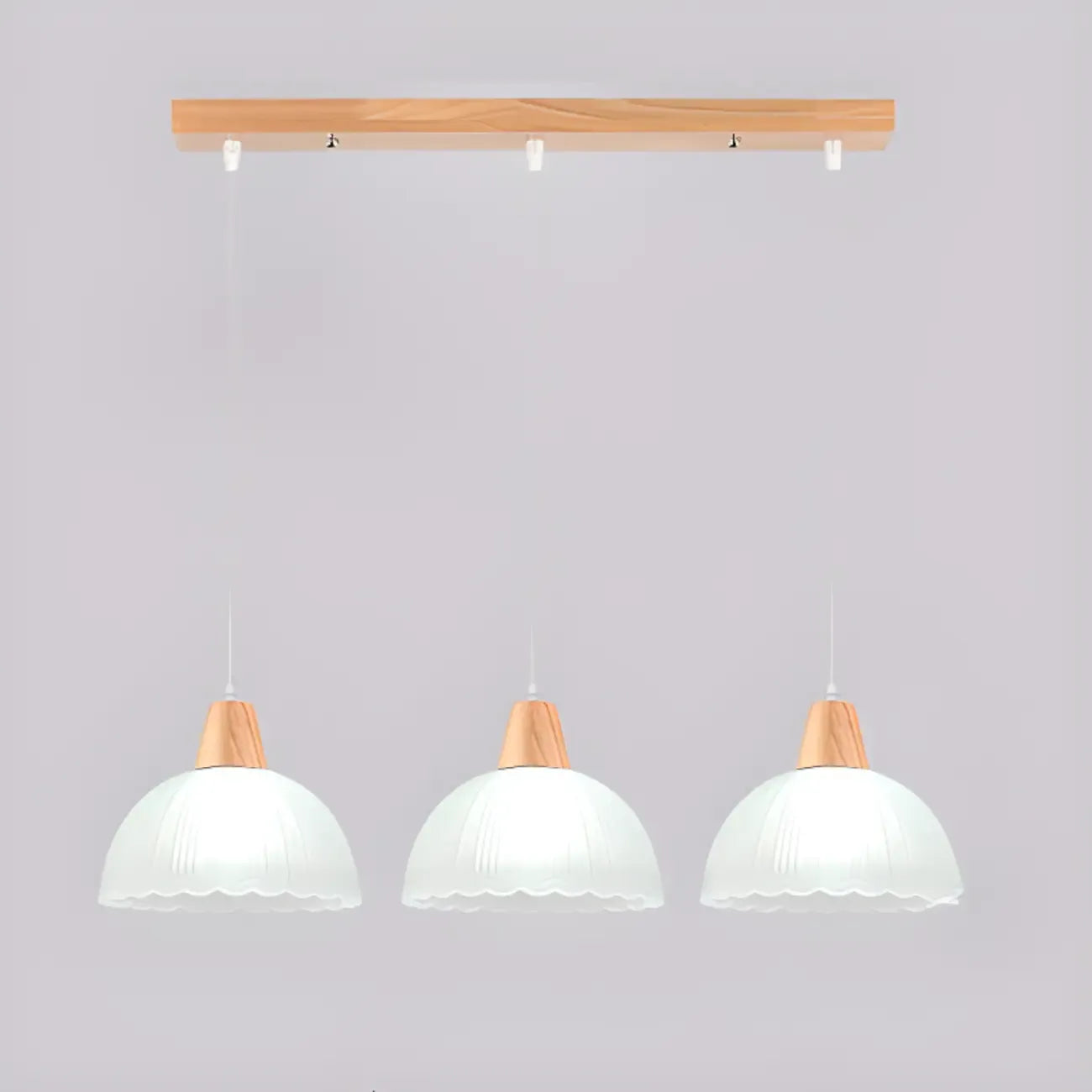 Suspension moderne à 3 lumières en verre et bois pour îlot de cuisine