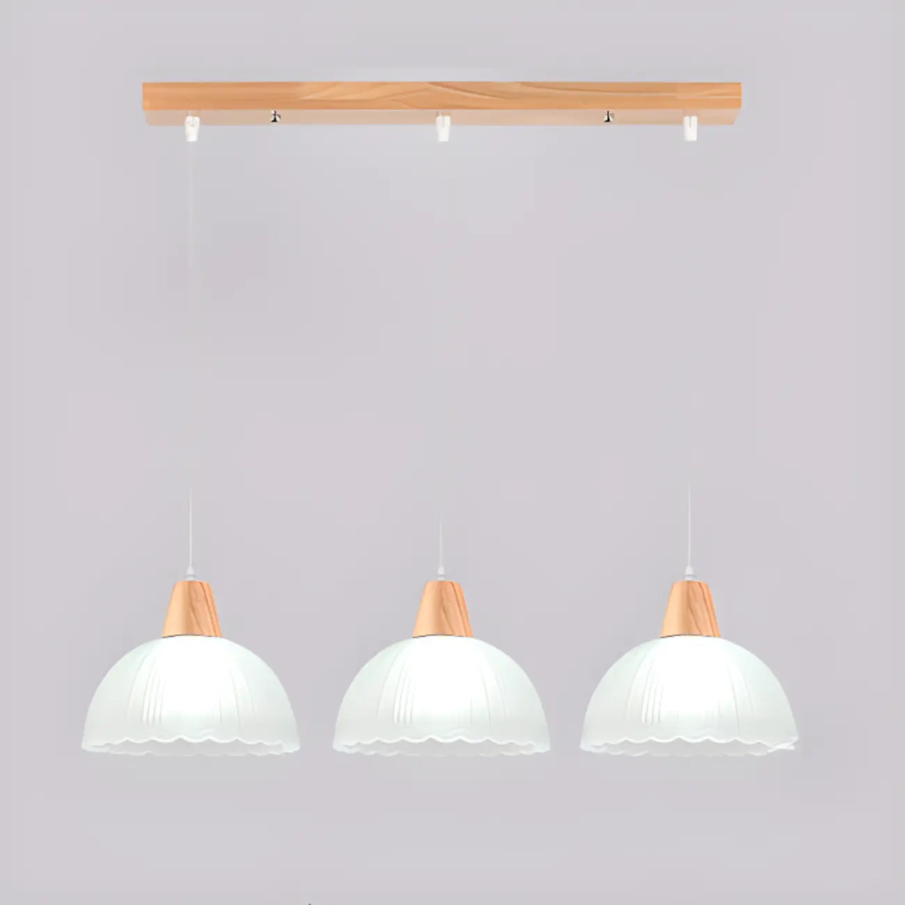 Suspension moderne à 3 lumières en verre et bois pour îlot de cuisine