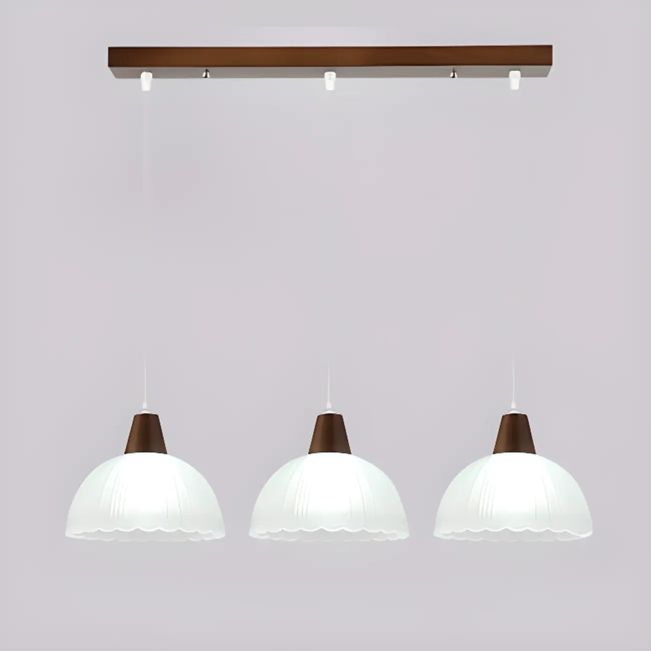 Suspension moderne à 3 lumières en verre et bois pour îlot de cuisine