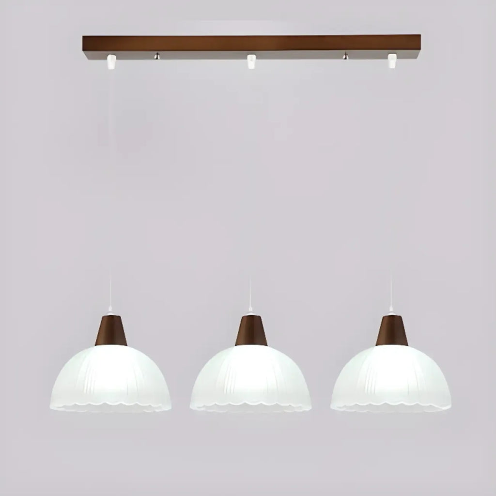 Suspension moderne à 3 lumières en verre et bois pour îlot de cuisine