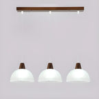 Suspension moderne à 3 lumières en verre et bois pour îlot de cuisine