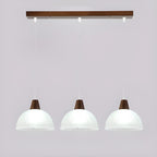 Suspension moderne à 3 lumières en verre et bois pour îlot de cuisine