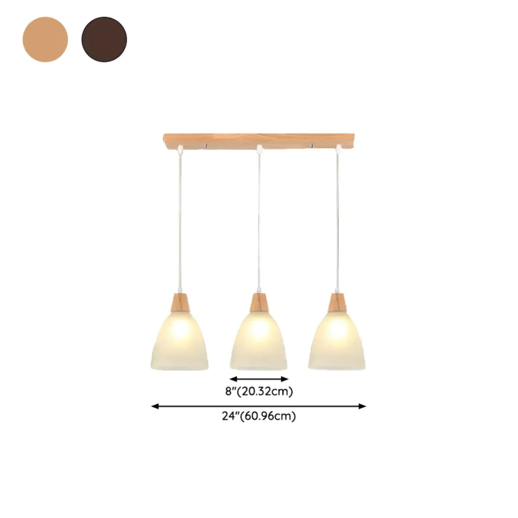 Suspension moderne à 3 lumières en verre et bois pour îlot de cuisine