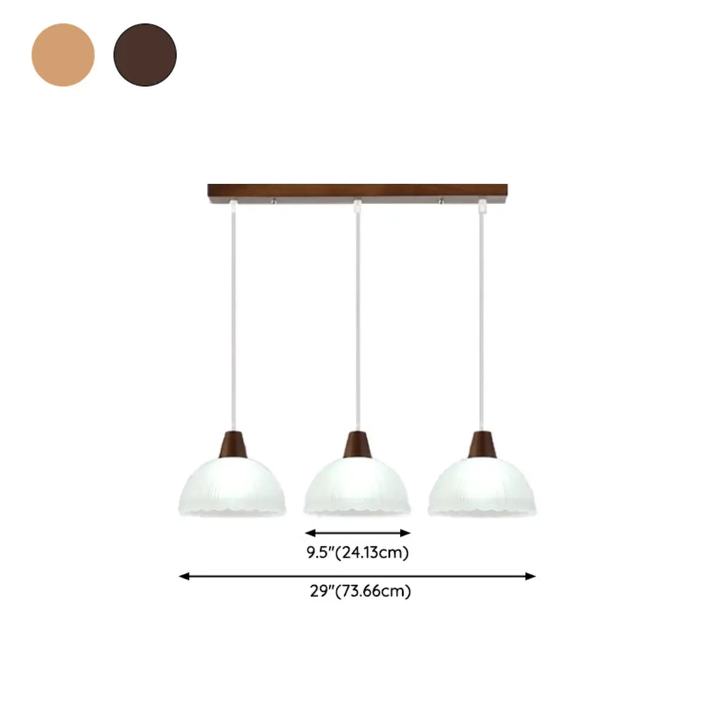Suspension moderne à 3 lumières en verre et bois pour îlot de cuisine