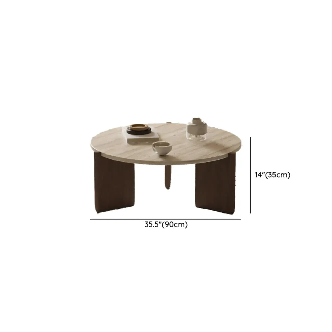 Table basse moderne hexagonale/ronde avec plateau en travertin beige.