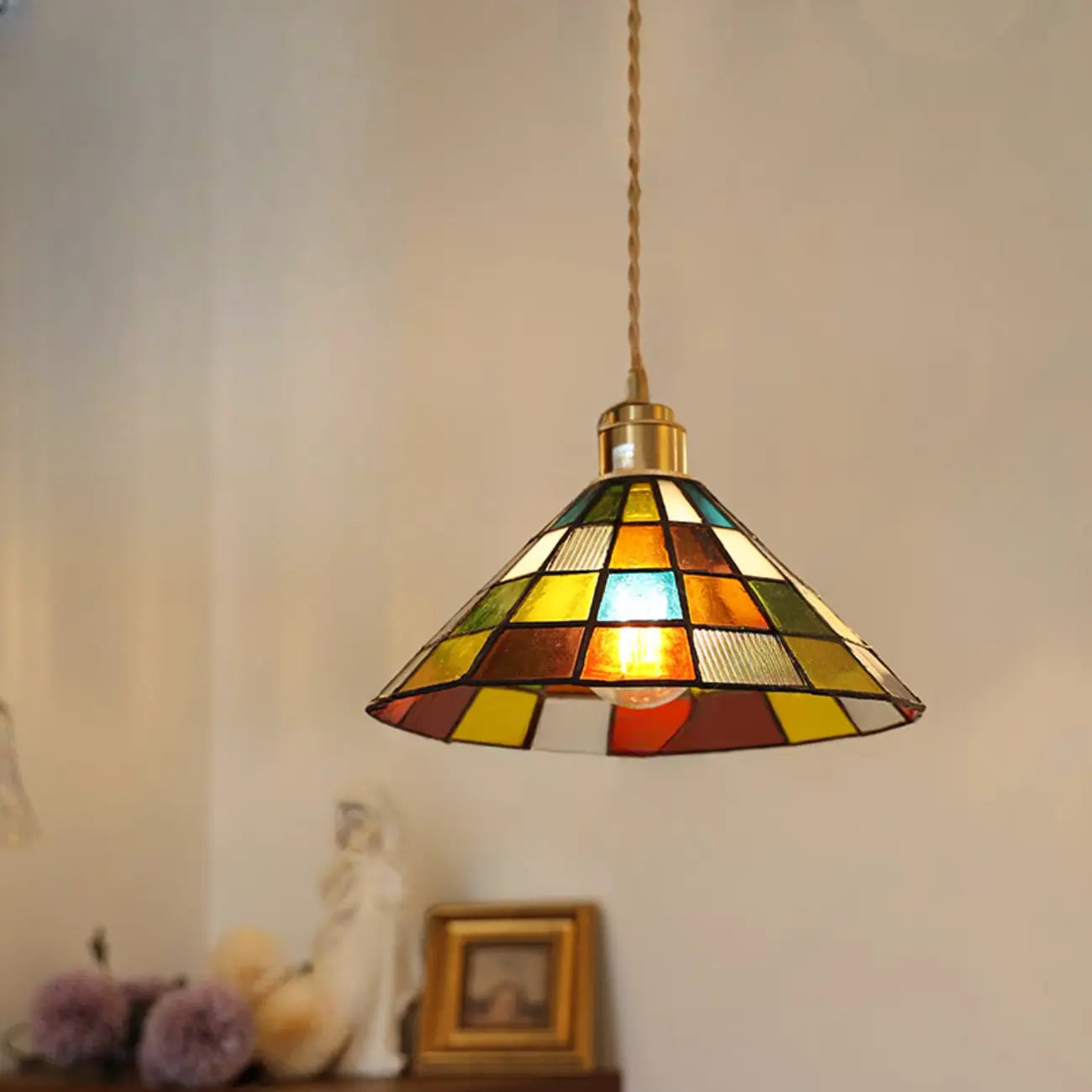 Suspension réglable en verre multicolore pour intérieur