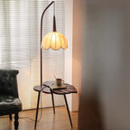 Lampadaire trépied arqué avec table, abat-jour en tissu à motif floral rustique