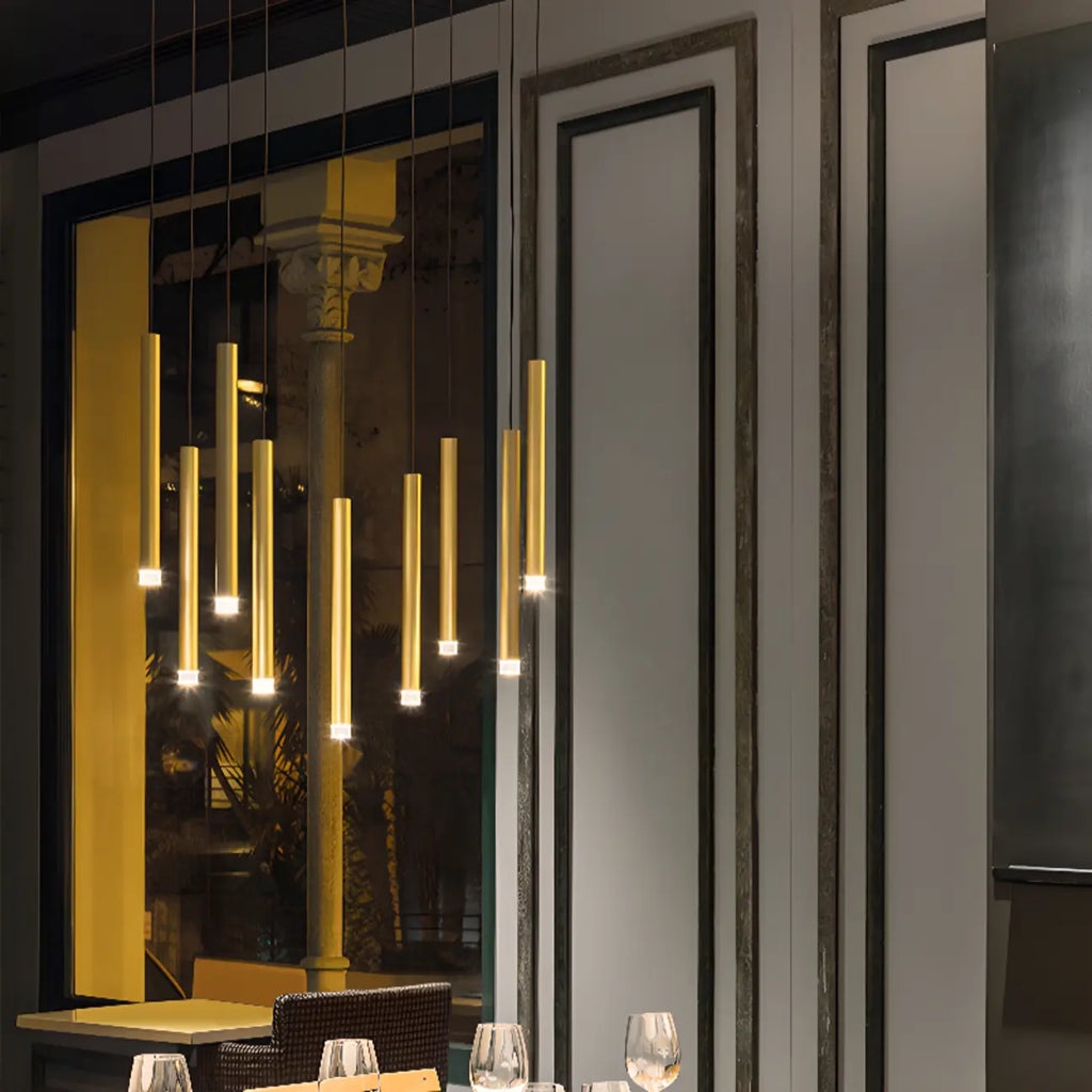 Suspension LED géométrique moderne en métal doré et acrylique