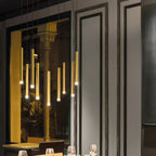 Suspension LED géométrique moderne en métal doré et acrylique