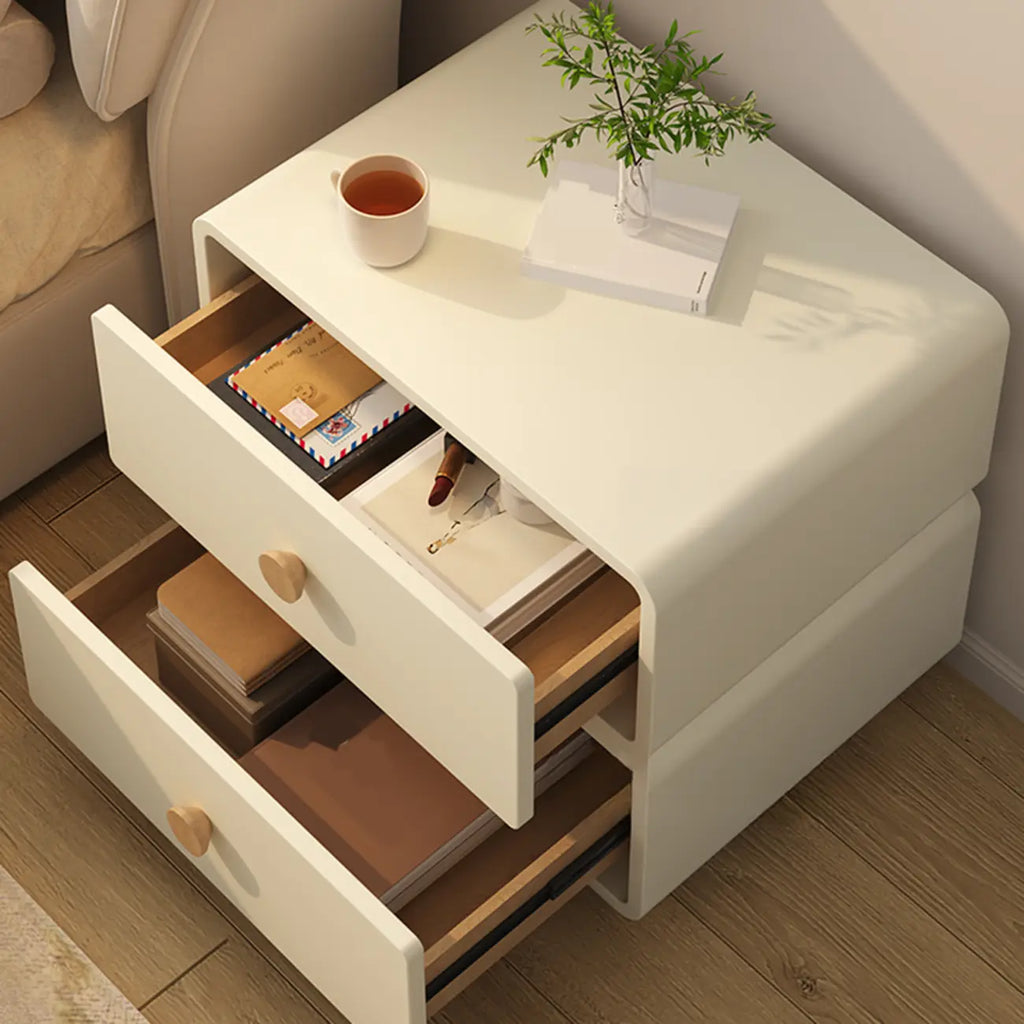 Table de chevet en bois blanc cassé à deux tiroirs pour chambre à coucher