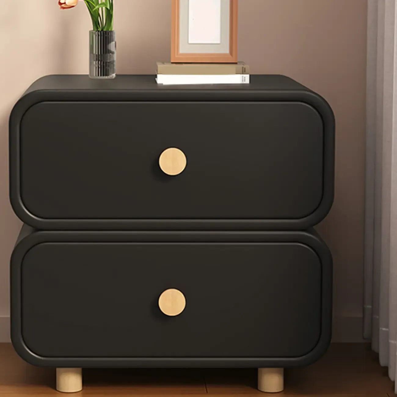 Table de chevet en bois blanc cassé à deux tiroirs pour chambre à coucher