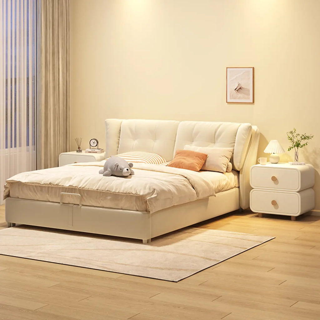 Table de chevet en bois blanc cassé à deux tiroirs pour chambre à coucher