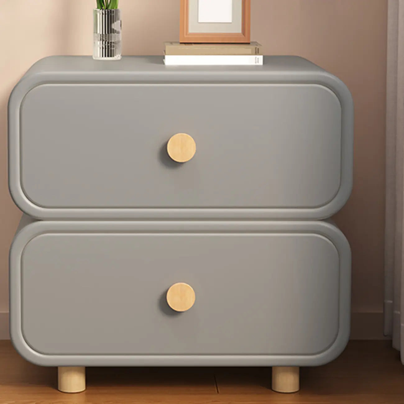 Table de chevet en bois blanc cassé à deux tiroirs pour chambre à coucher