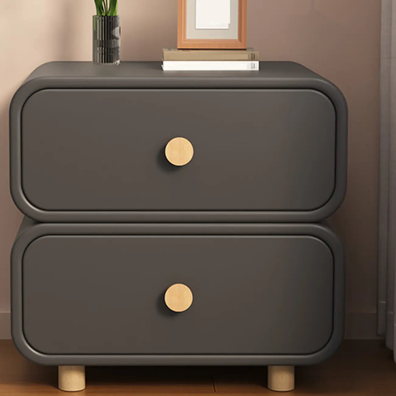 Table de chevet en bois blanc cassé à deux tiroirs pour chambre à coucher