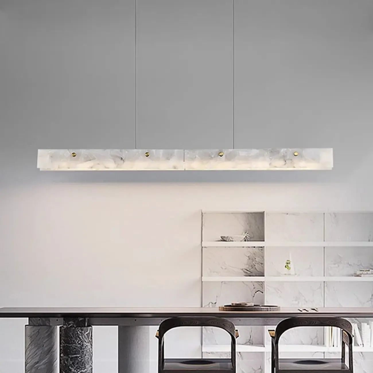 Luminaire suspendu rectangulaire réglable en marbre pour îlot de cuisine