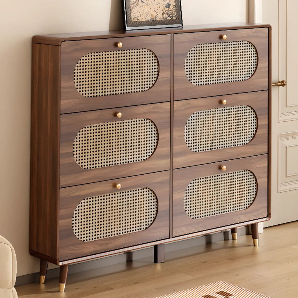 Meuble à chaussures bohème mince en bois marron à façade rabattable