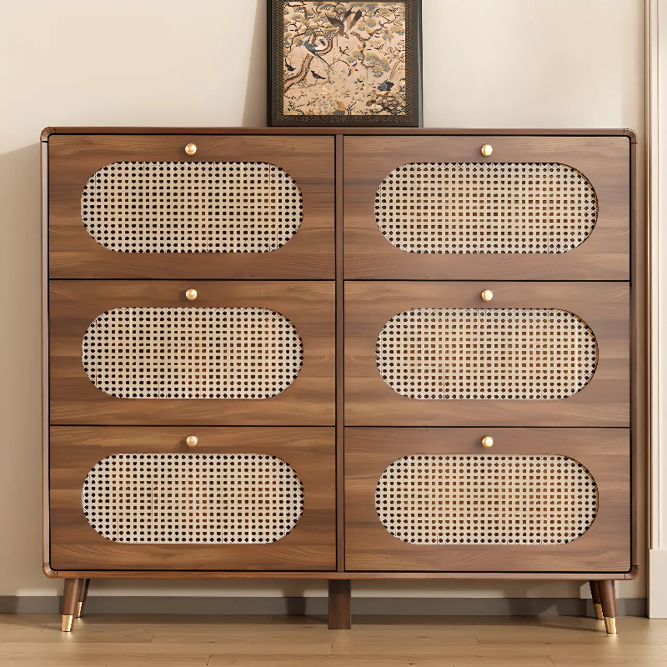 Meuble à chaussures bohème mince en bois marron à façade rabattable