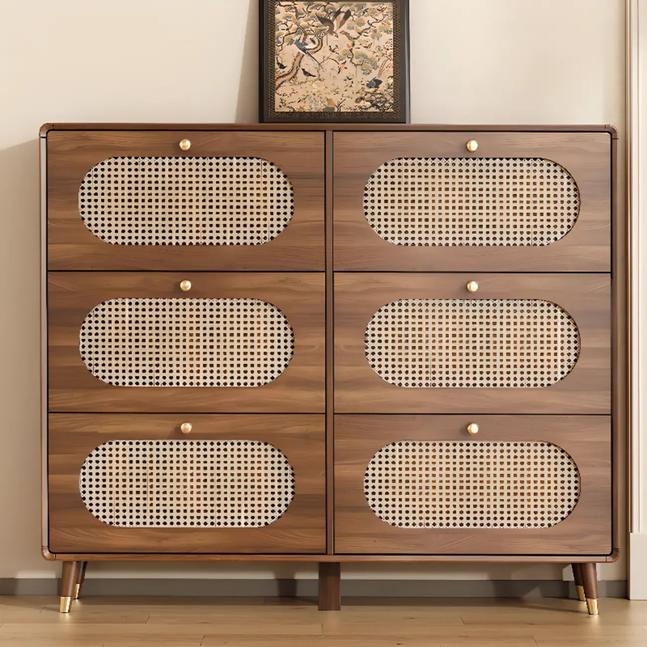 Meuble à chaussures bohème mince en bois marron à façade rabattable