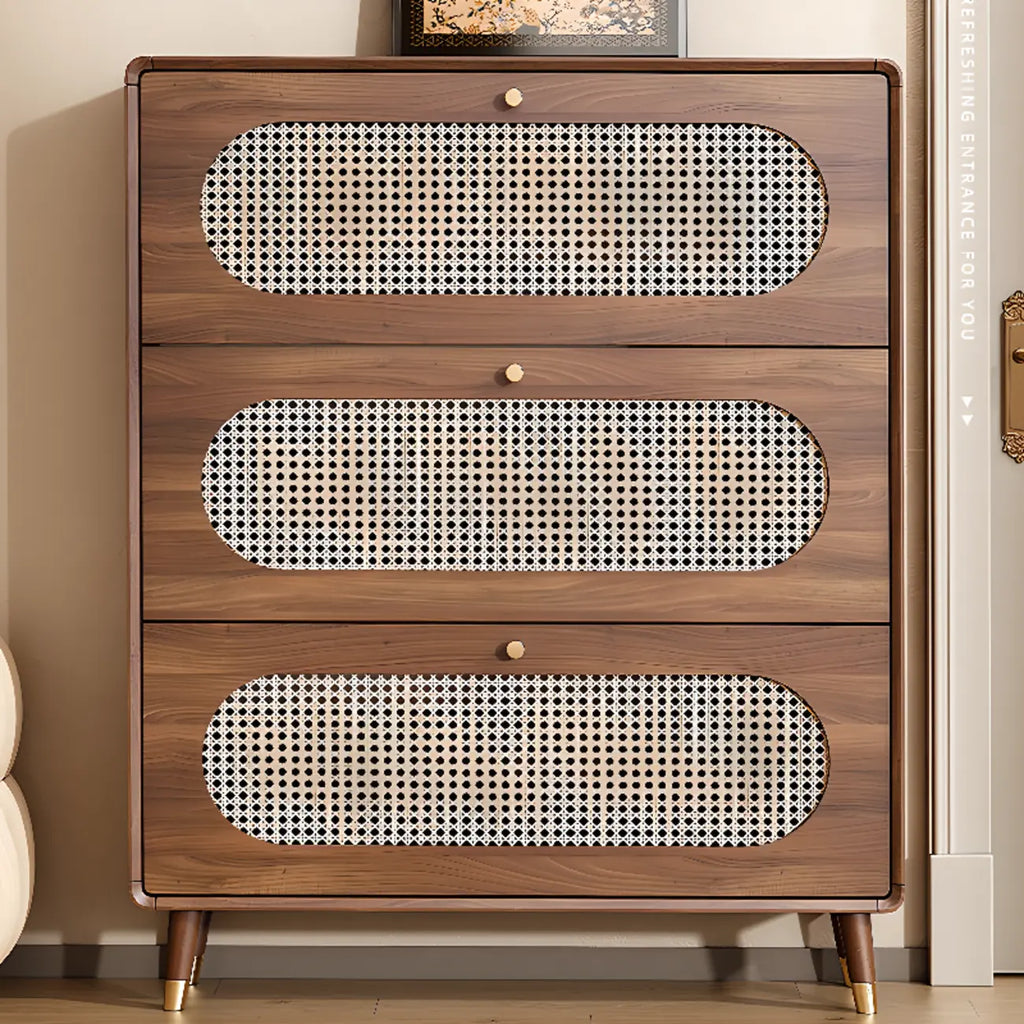 Meuble à chaussures bohème mince en bois marron à façade rabattable