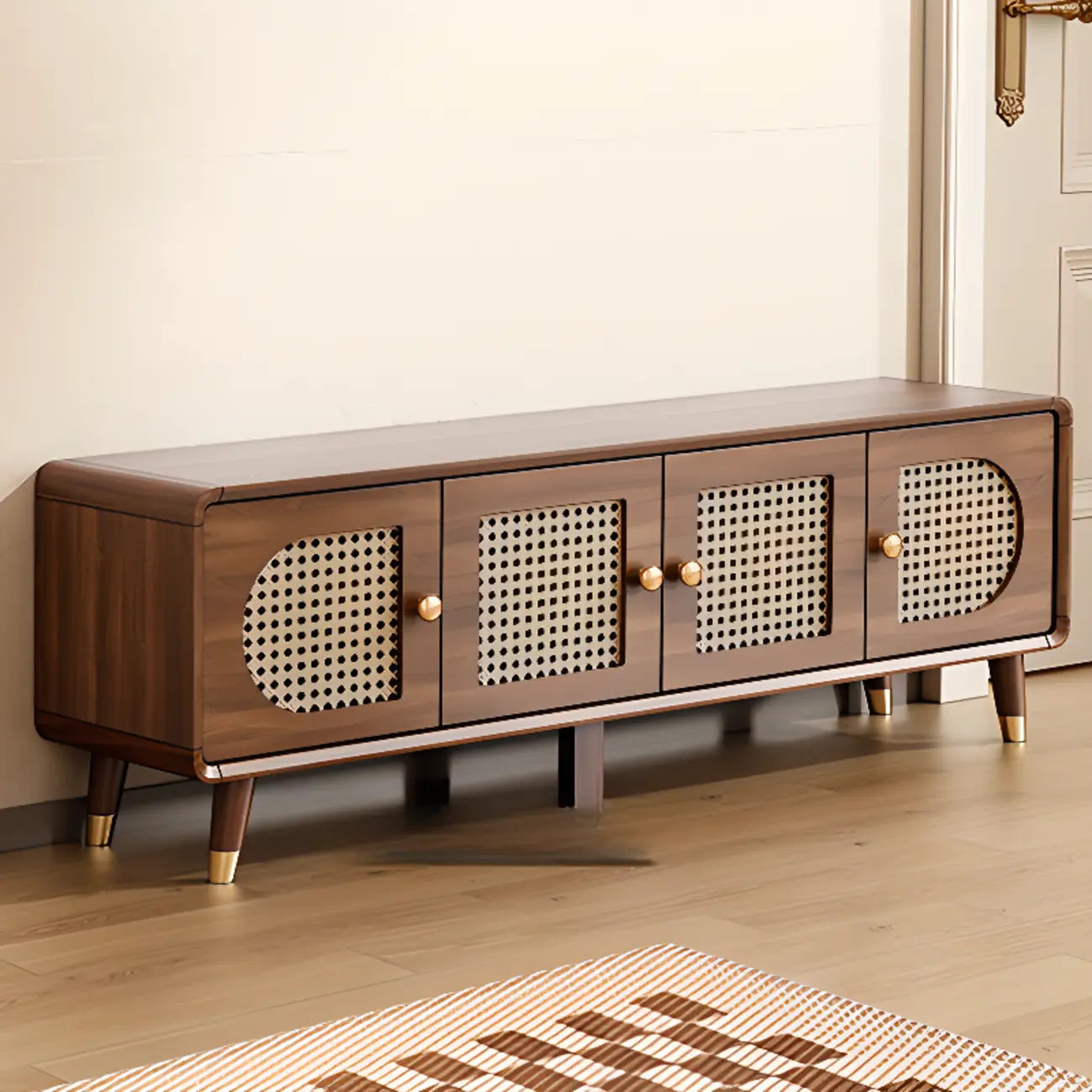 Meuble à chaussures bohème mince en bois marron à façade rabattable