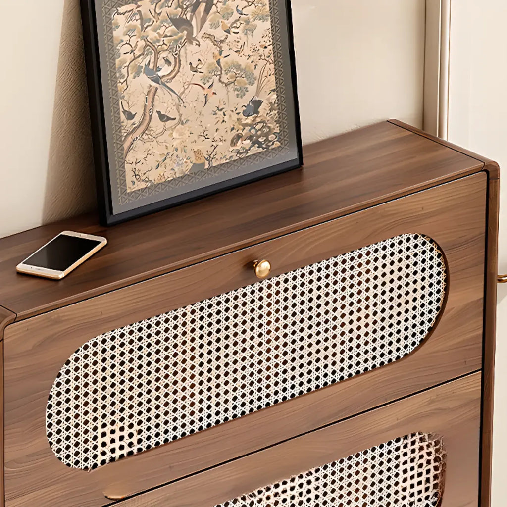 Meuble à chaussures bohème mince en bois marron à façade rabattable