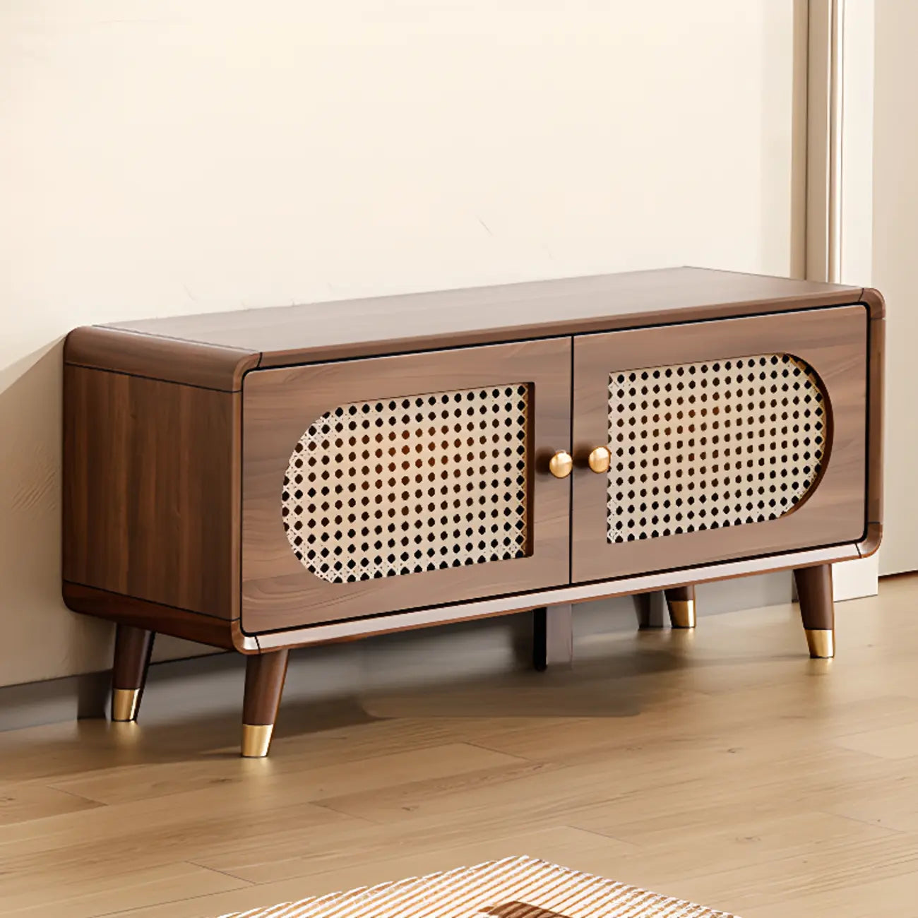 Meuble à chaussures bohème mince en bois marron à façade rabattable