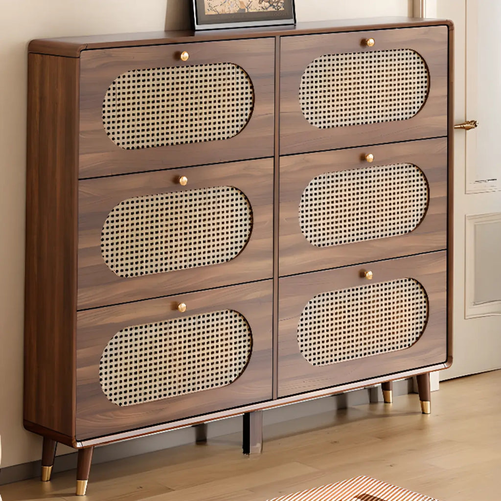 Meuble à chaussures bohème mince en bois marron à façade rabattable