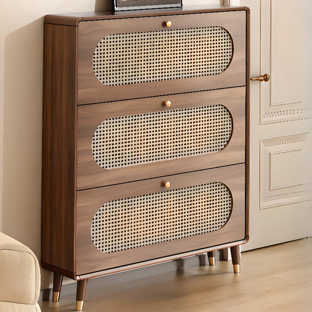 Meuble à chaussures bohème mince en bois marron à façade rabattable