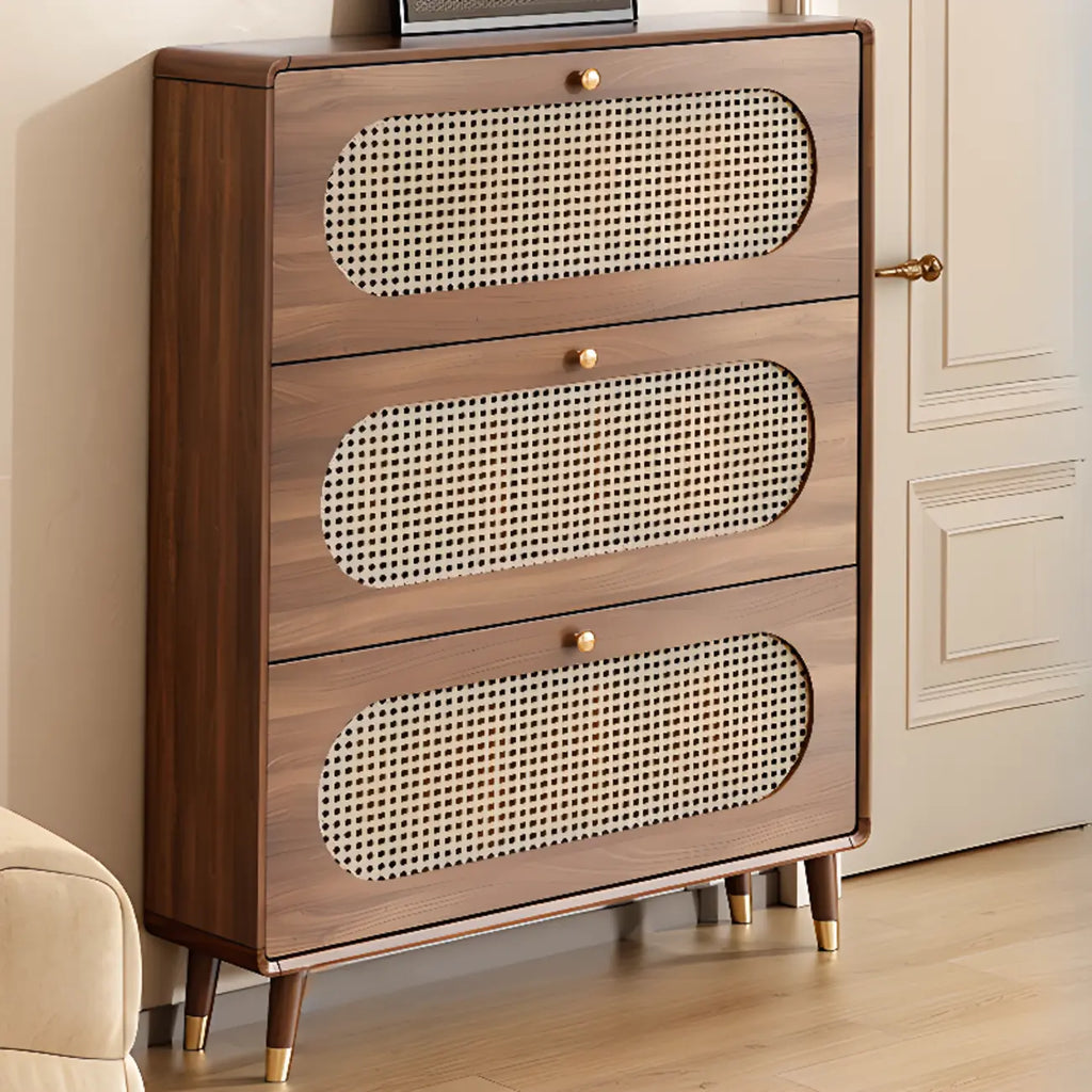 Meuble à chaussures bohème mince en bois marron à façade rabattable