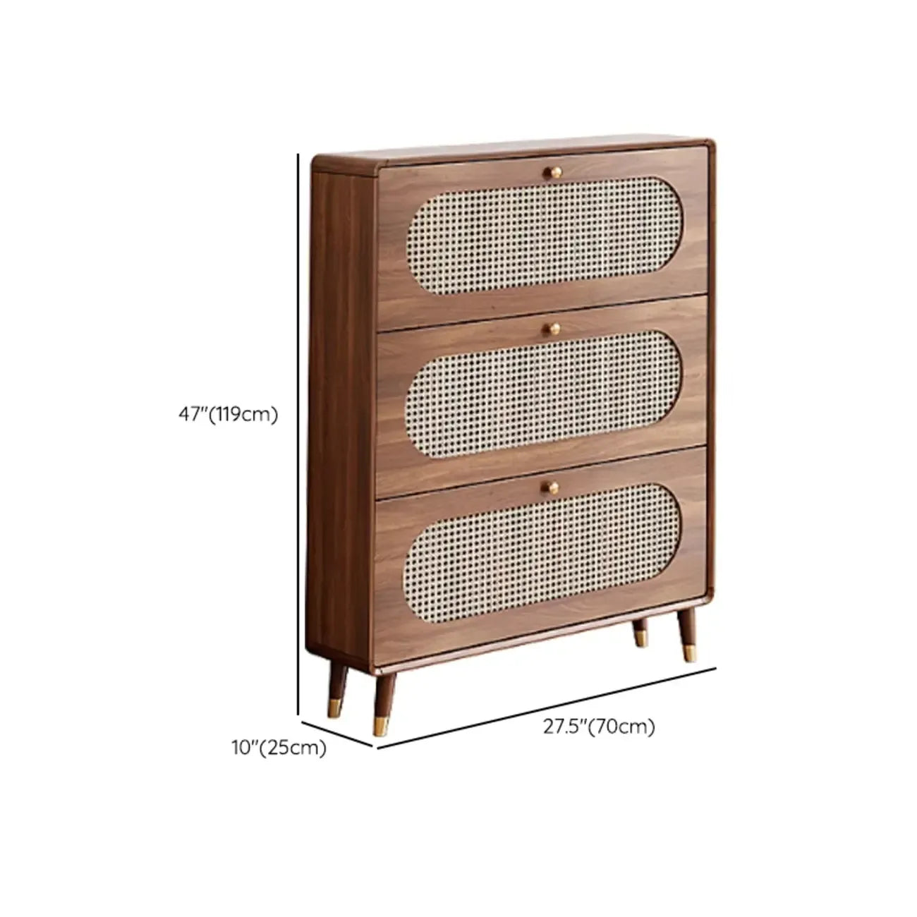 Meuble à chaussures bohème mince en bois marron à façade rabattable