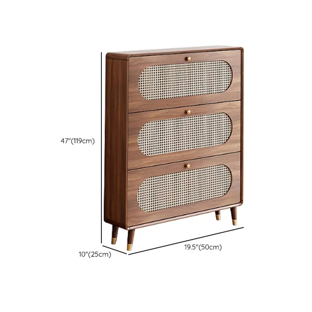 Meuble à chaussures bohème mince en bois marron à façade rabattable