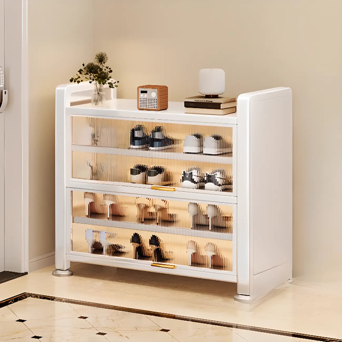 Étagère à chaussures en métal gris anthracite avec porte rabattable réglable